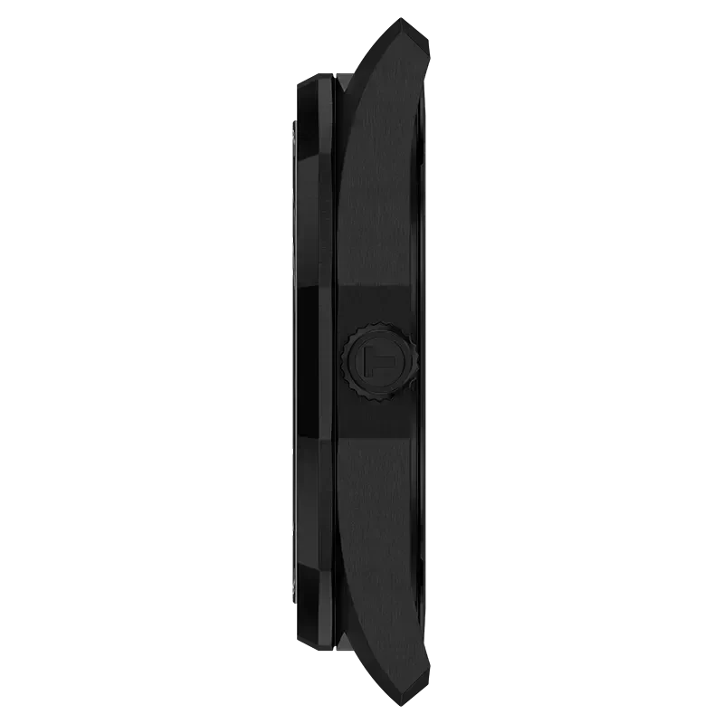 Tissot PRC100 Solar black watch, side profile view showing case thickness