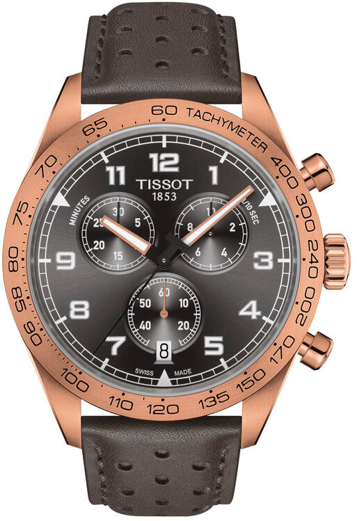 Tissot PRS 516 Chronograph Grey Dial Leather Strap Men's Watch - T131.617.36.082.00