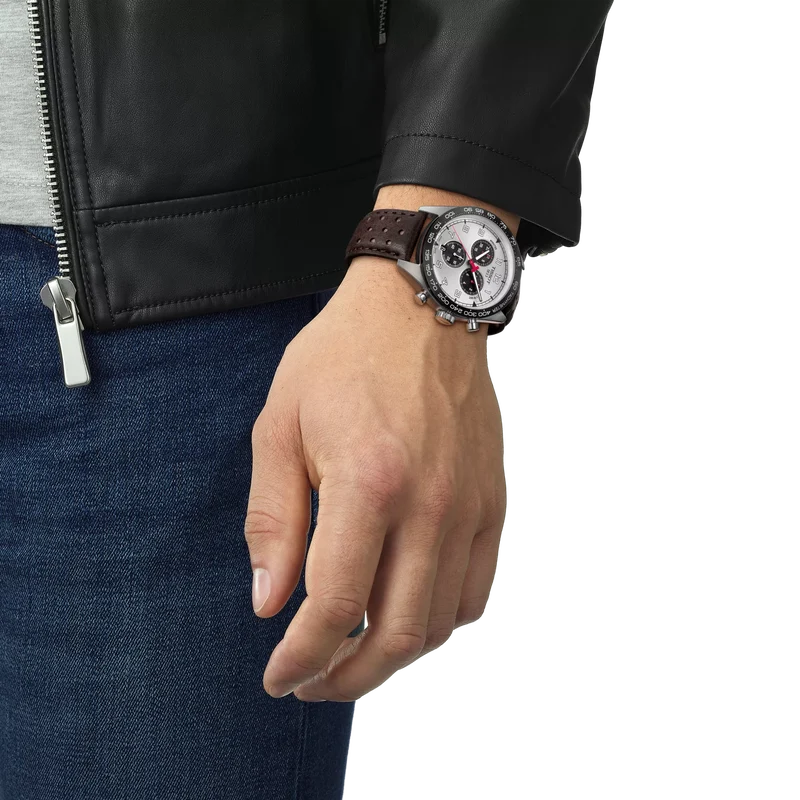 Tissot PRS 516 Chronograph Silver Dial Leather Strap Men's Watch - T131.617.16.032.00