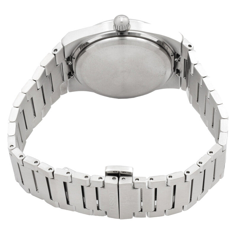 Tissot PRX caseback showing sapphire crystal, stainless steel, water resistant 10 bar