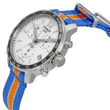 Tissot Quickster Chronograph Stainless Steel Silver Dial Blue/Orange Textile Strap Date Quartz Mens Watch - T095.417.17.037.06
