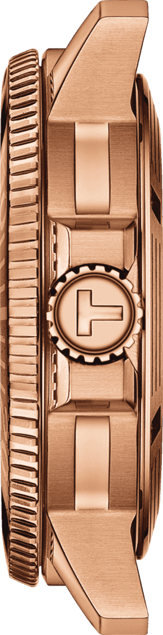 Tissot Seastar 1000 side view showing rose gold case thickness and bezel detail