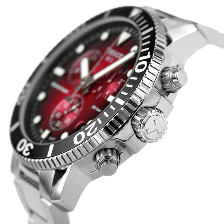 Tissot Seastar 1000 Chronograph Red Dial Silver Steel Strap Men Watch - T120.417.11.421.00