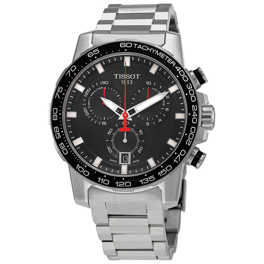 Tissot Supersport Chronograph Quartz black dial watch with stainless steel bracelet and tachymeter bezel
