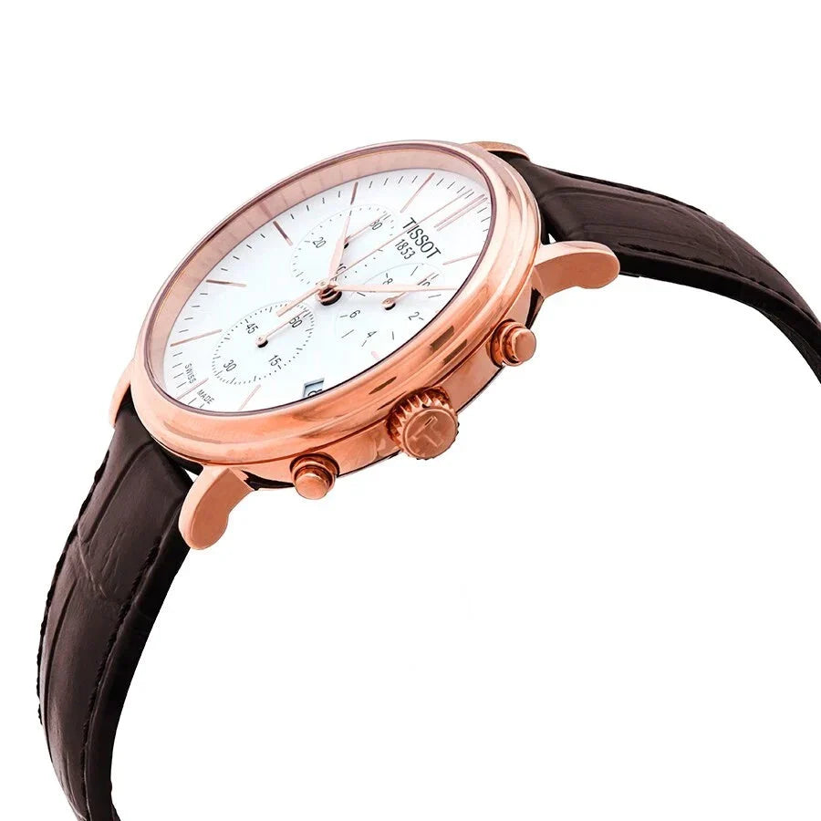 Tissot T-Classic Carson Chronograph White Dial Leather Strap Men's Watch - T122.417.36.011.00