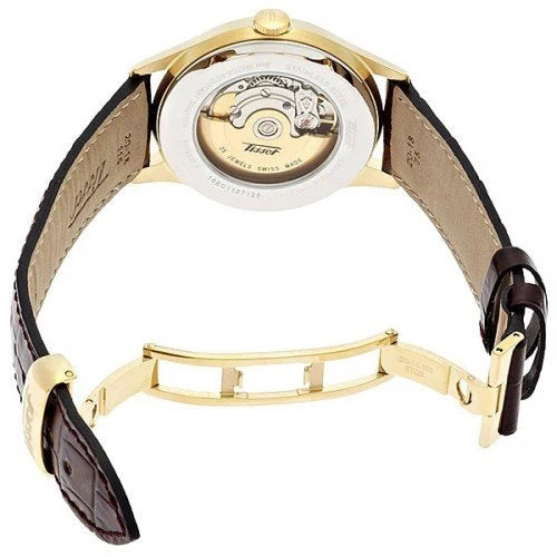Tissot T Classic Le Locle Automatic Gold Dial Maroon Leather Strap Men's Watch - T41.5.413.73