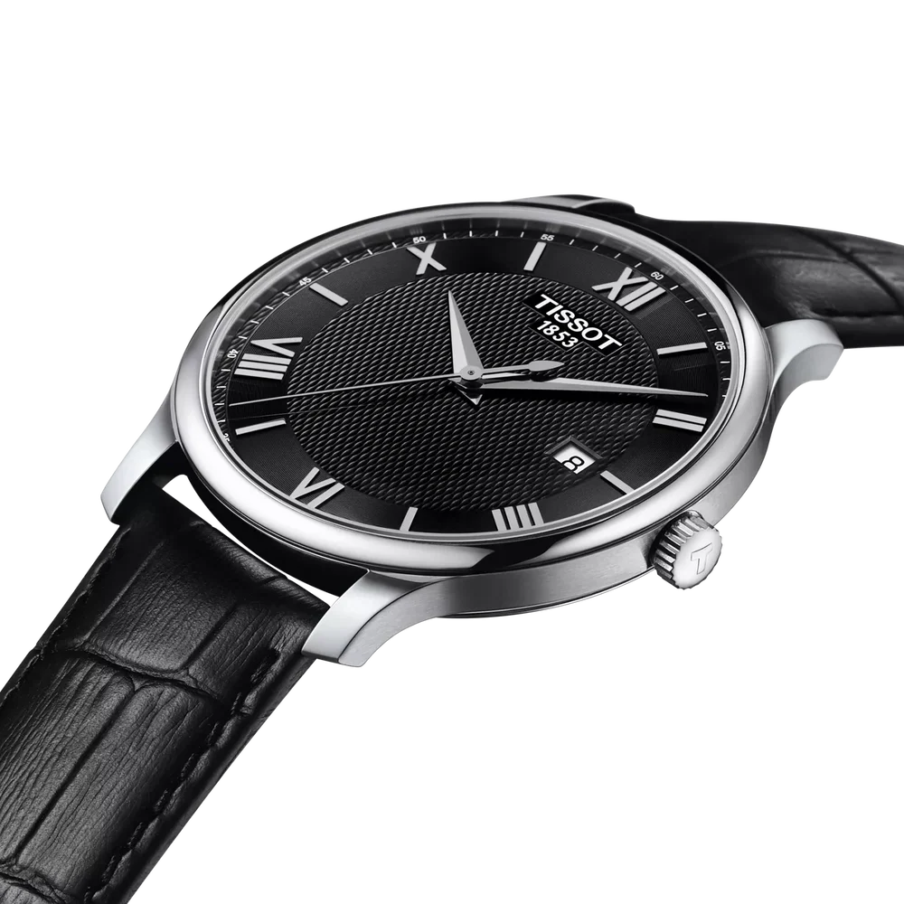 Tissot T-Classic Tradition Black Dial Leather Strap Men's Watch - T063.610.16.058.00