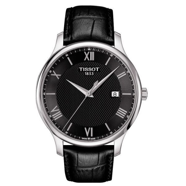Tissot T-Classic Tradition Black Dial Leather Strap Men's Watch - T063.610.16.058.00