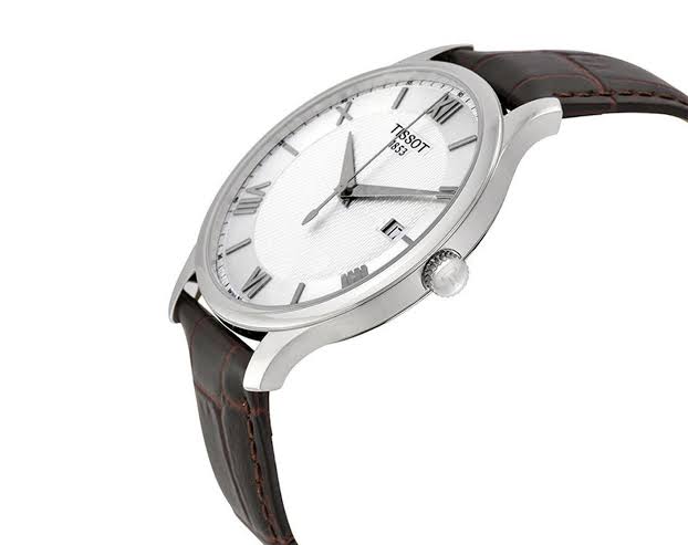 Tissot T-Classic Tradition Silver Dial Brown Leather Strap Men's Watch - T063.610.16.038.00