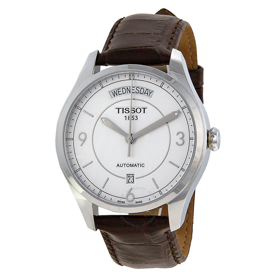 Tissot T Classic T One Automatic Silver Dial Brown Leather Strap Men's Watch - T038.430.16.037.00