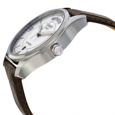 Tissot T Classic T One Automatic Silver Dial Brown Leather Strap Men's Watch - T038.430.16.037.00