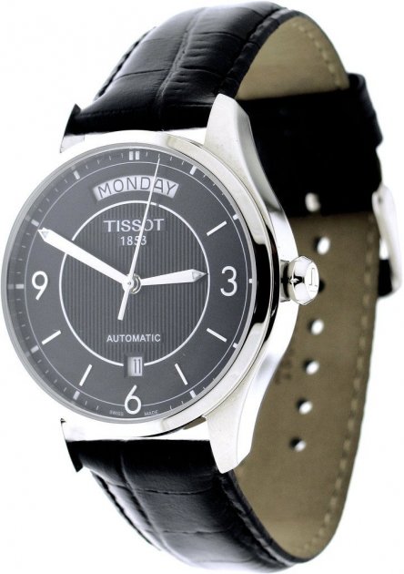 Tissot T One Automatic Black Dial Black Leather Strap Men's Watch - T038.430.16.057.00