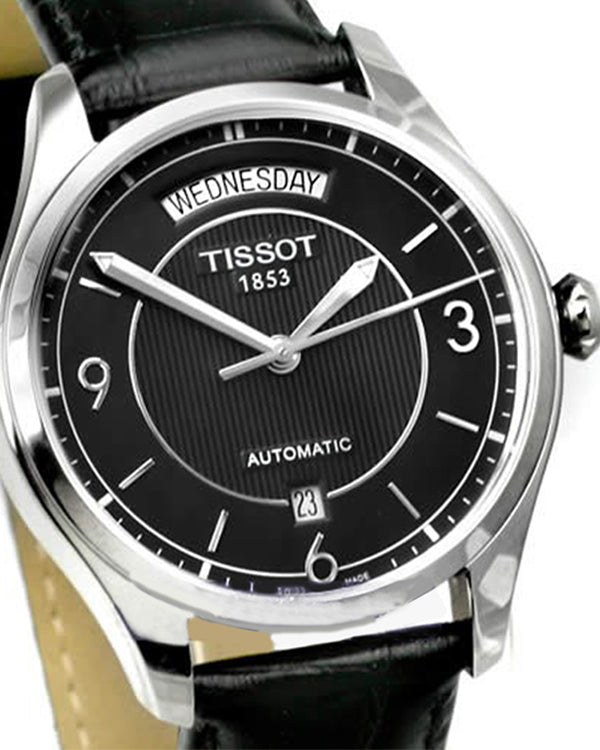 Tissot T One Automatic Black Dial Black Leather Strap Men's Watch - T038.430.16.057.00