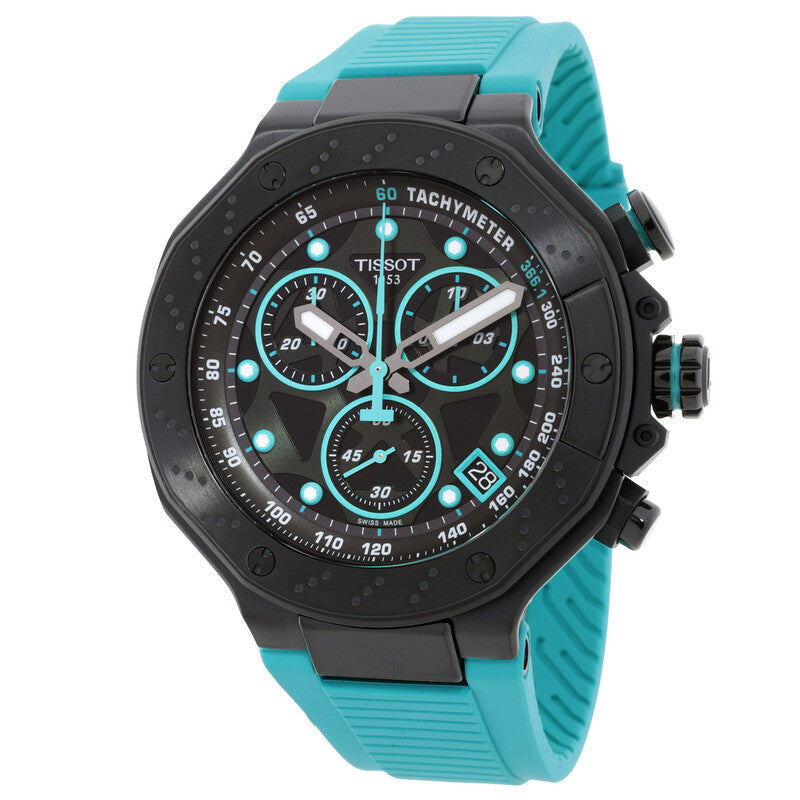 Tissot T Race Chronograph Black Dial Green Rubber Strap Men's Watch - T141.417.37.051.01