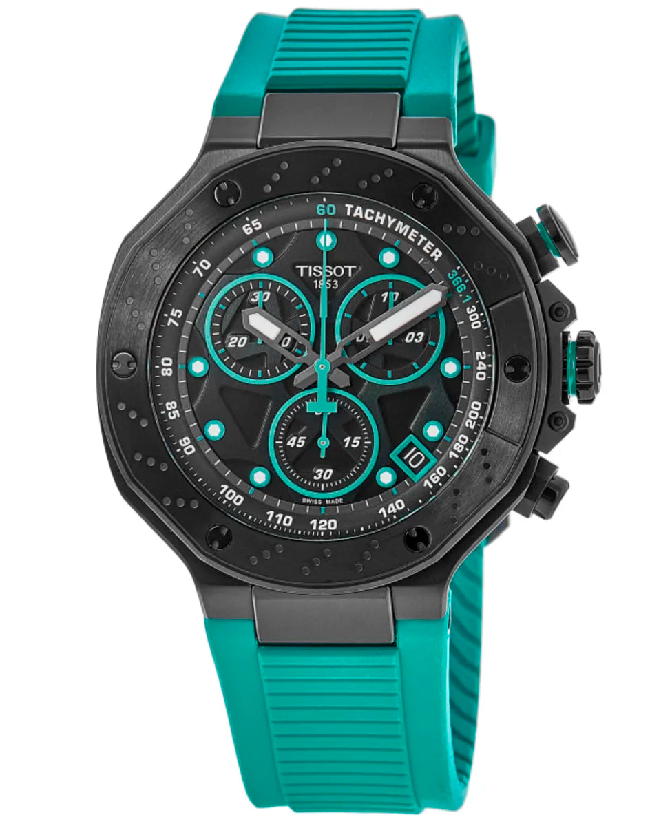 Tissot T Race Chronograph Black Dial Green Rubber Strap Men's Watch - T141.417.37.051.01
