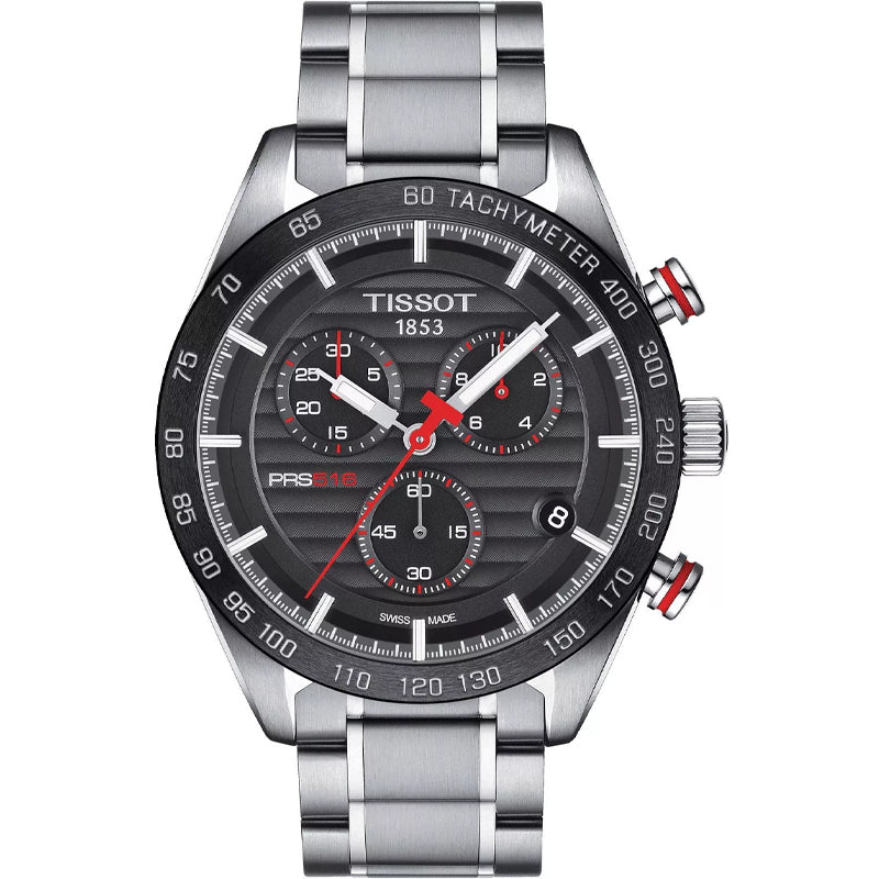 Tissot T Sport PRS 516 Chronograph Black Dial Silver Steel Strap Men's Watch - T100.417.11.051.01