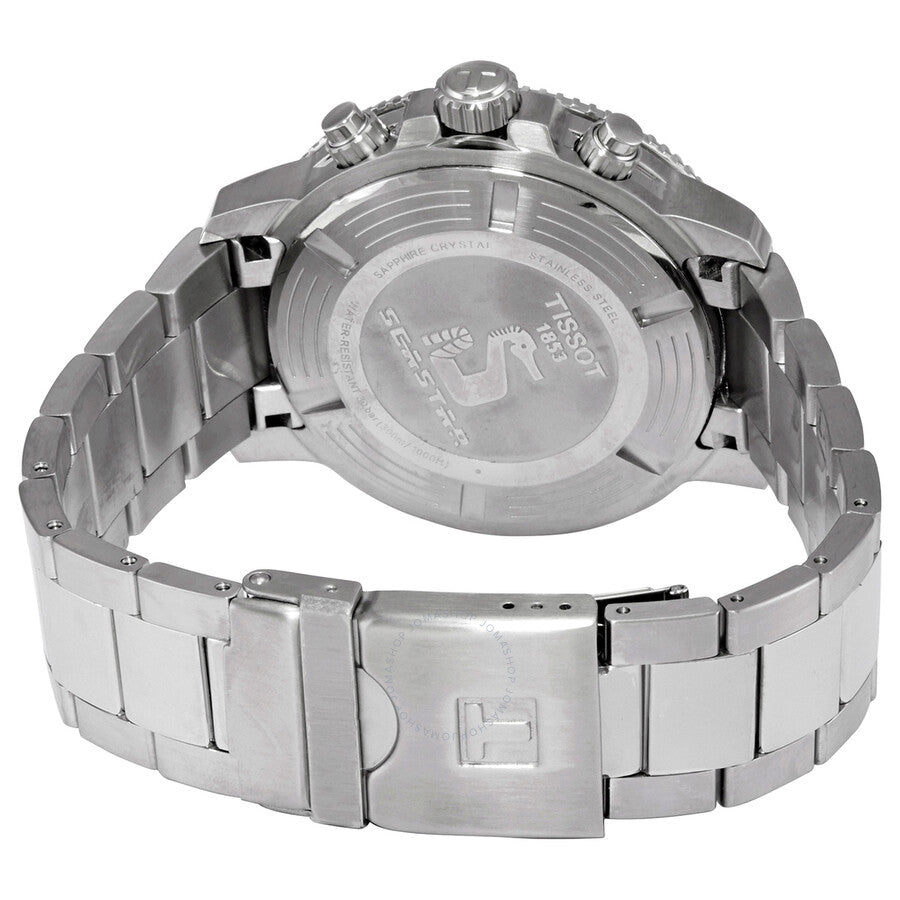 Tissot T-Sport caseback showing stainless steel bracelet and fastening