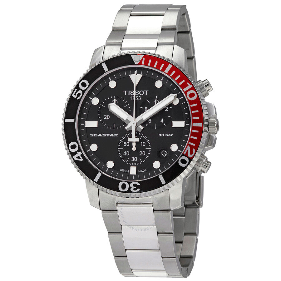 Tissot T-Sport chronograph quartz watch with black dial and red bezel