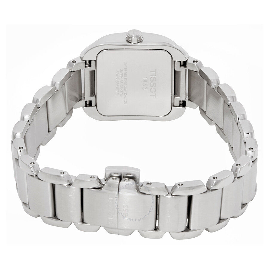 Tissot T-Wave ladies watch caseback showing stainless steel back and bracelet