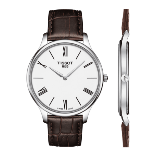 Tissot T Classic Tradition 5.5 Quartz White Dial Brown Leather Strap Men's Watch - T063.409.16.018.00
