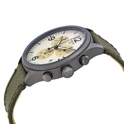 Tissot T Sport Chrono XL Beige Dial Khakhi Green Nylon Strap Men's Watch - T116.617.33.267.00