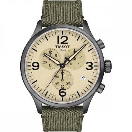 Tissot T Sport Chrono XL Beige Dial Khakhi Green Nylon Strap Men's Watch - T116.617.33.267.00