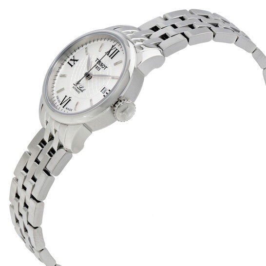 Tissot Le Locle women's automatic watch on wrist with steel bracelet