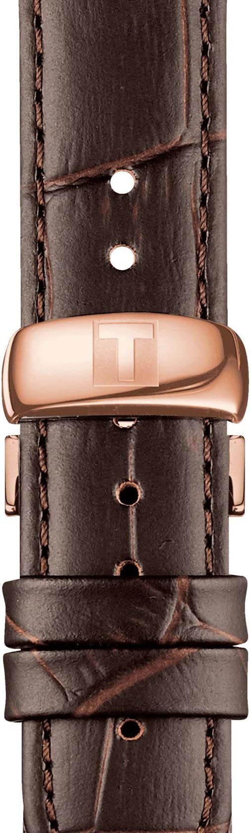 Tissot Tradition 5.5 brown leather strap with rose gold folding clasp