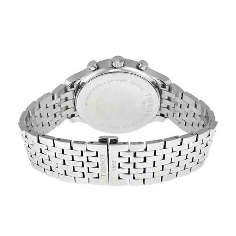 Tissot Tradition watch caseback view showing steel bracelet attachment