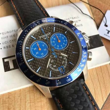 Tissot V8 Alpine Carbon Chronograph Black Dial Black Leather Strap Men's Watch - T106.417.16.201.00