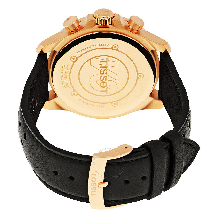 Tissot V8 chronograph caseback showing engraved Tissot logo and reference number