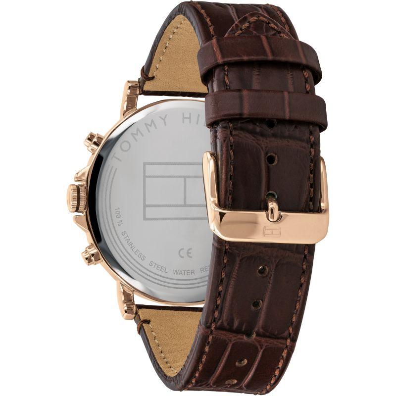 Tommy Hilfiger watch caseback showing stainless steel case and water resistance