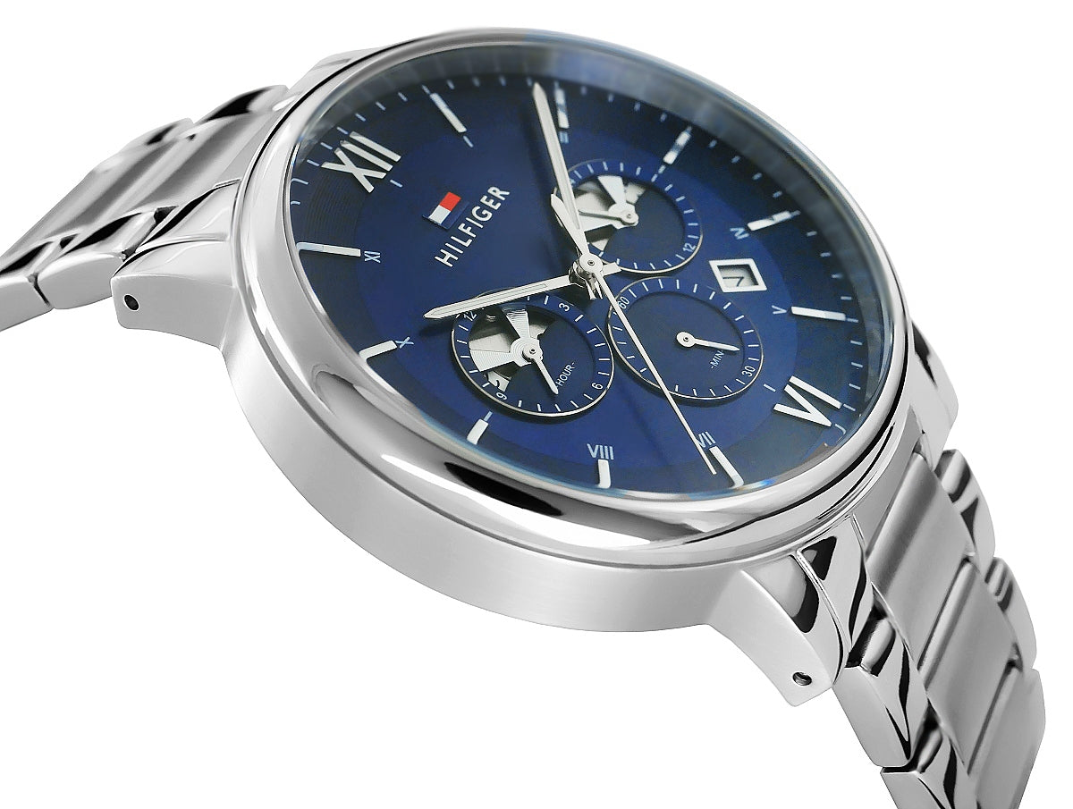 Tommy Hilfiger men's chronograph watch angled side view showing case and bracelet profile