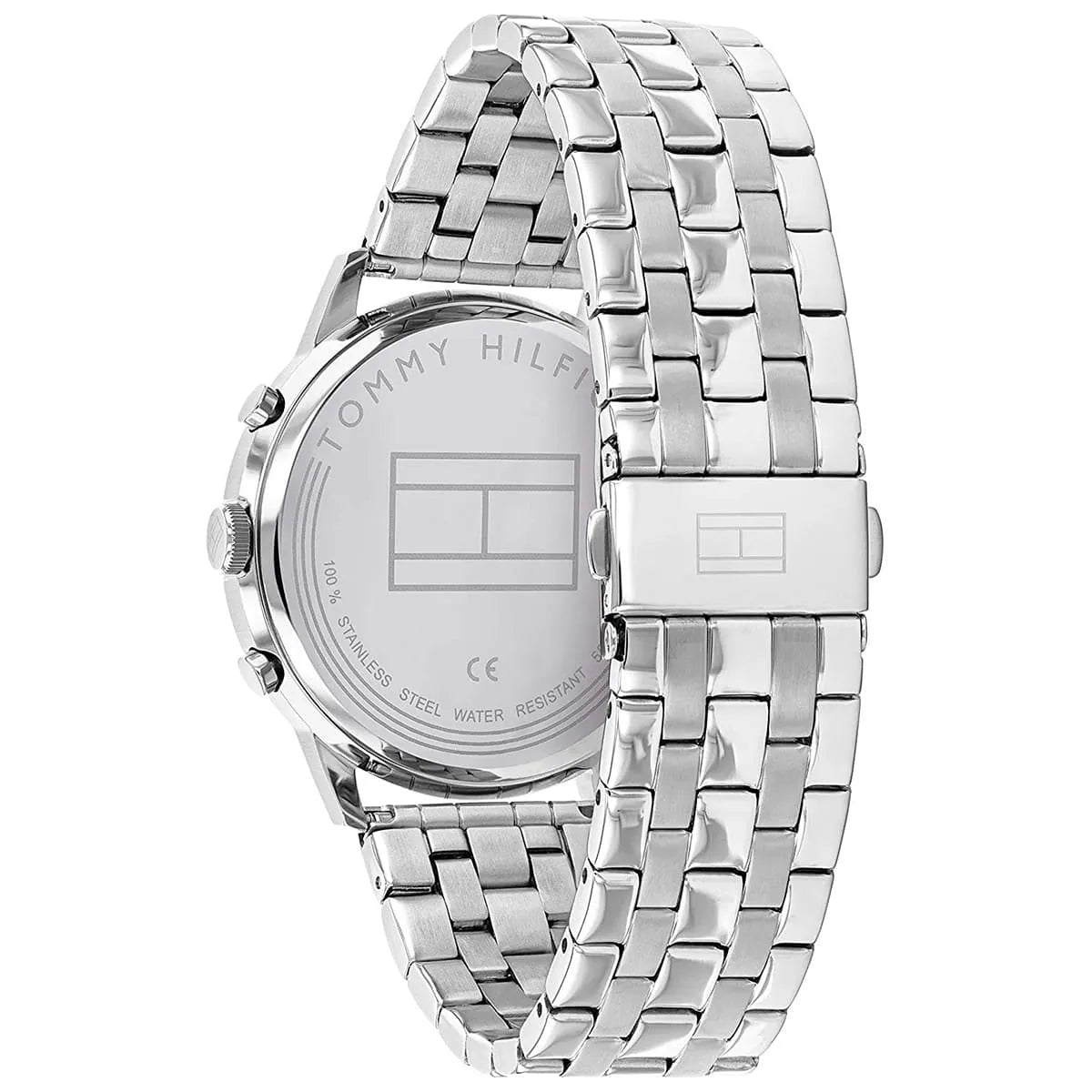 Tommy Hilfiger 1710431 watch caseback showing stainless steel backing and branding