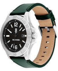 Tommy Hilfiger Quartz Green Leather Strap Black Dial 46mm Men's Watch 1710531