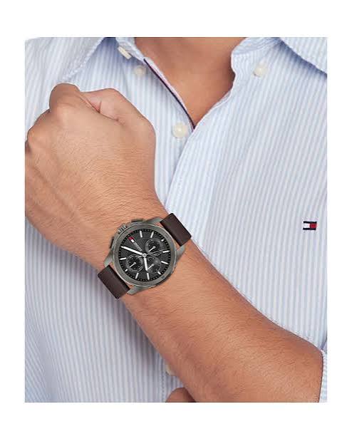 Tommy Hilfiger Quartz Multifunction Grey Dial Brown Leather Strap Watch for Men - 1710623