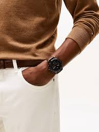 Tommy Hilfiger Dark Brown Leather Black Dial Multi-function Chronograph Men's Watch - 1710704
