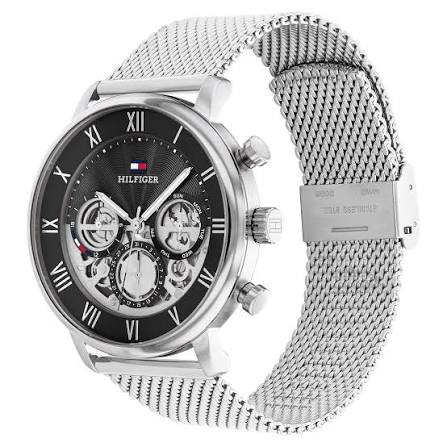 Tommy Hilfiger Stainless Steel Mesh Black Dial Multi-function Men's Watch - 1710708