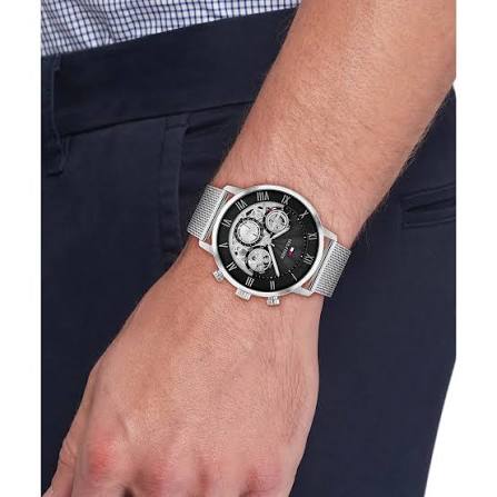 Tommy Hilfiger Stainless Steel Mesh Black Dial Multi-function Men's Watch - 1710708