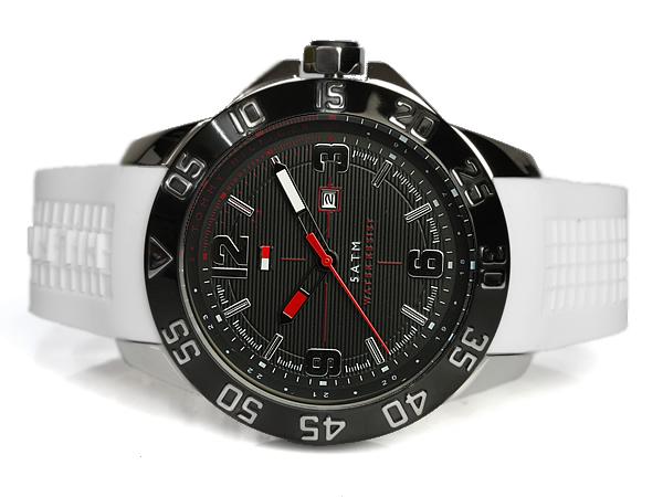 Tommy Hilfiger 1790986 watch worn on wrist showing black bezel and dial