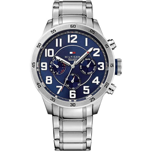 Tommy Hilfiger multi-function watch with blue dial, stainless steel case and bracelet