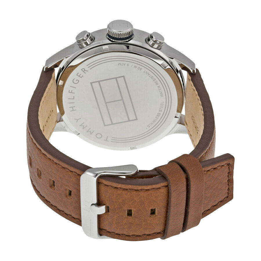 Case back of Tommy Hilfiger watch with stainless steel construction and engraved branding