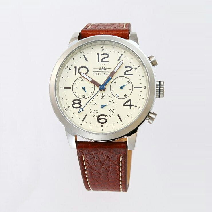 Tommy Hilfiger men's chronograph watch with beige dial and Arabic numerals