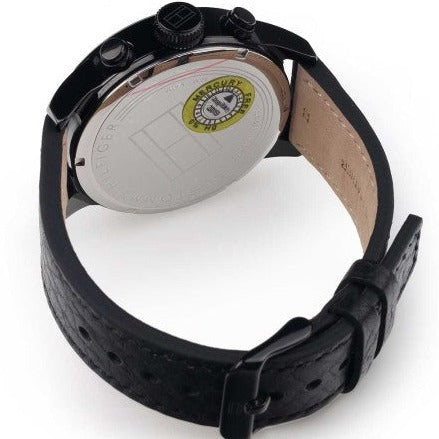 Tommy Hilfiger 1791241 watch caseback showing movement and warranty seal