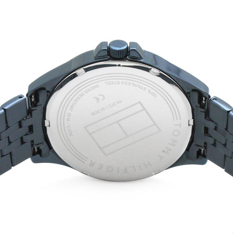 Close-up of Tommy Hilfiger 1791618 caseback with crown and metal band