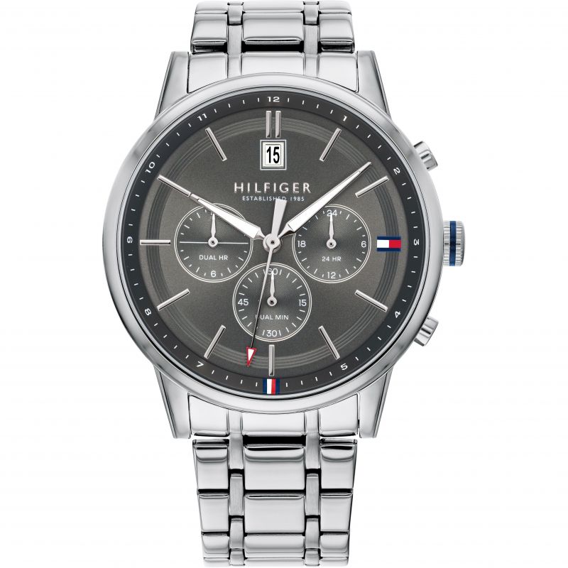 Tommy Hilfiger silver and grey chronograph men's watch with stainless steel bracelet