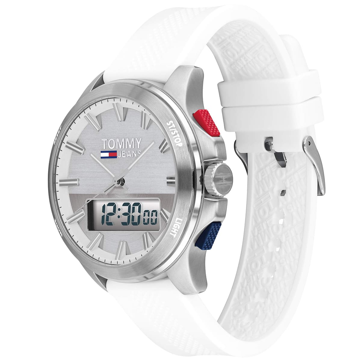 Tommy Hilfiger Quartz Silicone Strap Silver Dial 46mm Men's Watch - 1791764