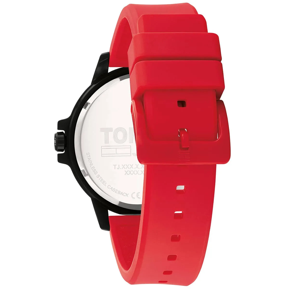 Tommy Hilfiger watch caseback showing stainless steel back with engraved logo and text