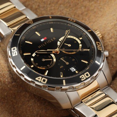 Tommy Hilfiger Two-Tone Steel Black Dial Multi-function Men's Watch - 1792095