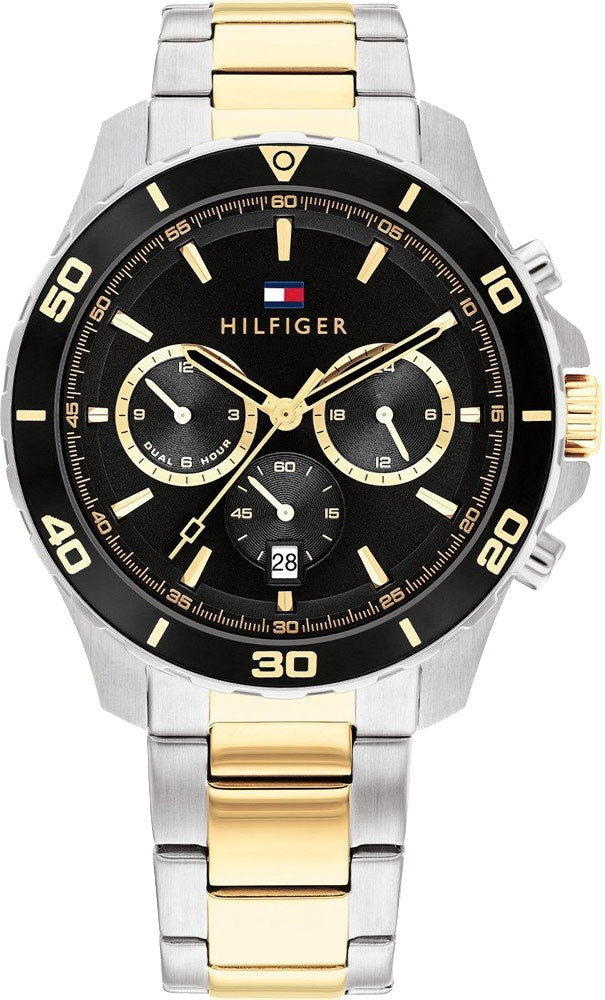 Tommy Hilfiger Two-Tone Steel Black Dial Multi-function Men's Watch - 1792095